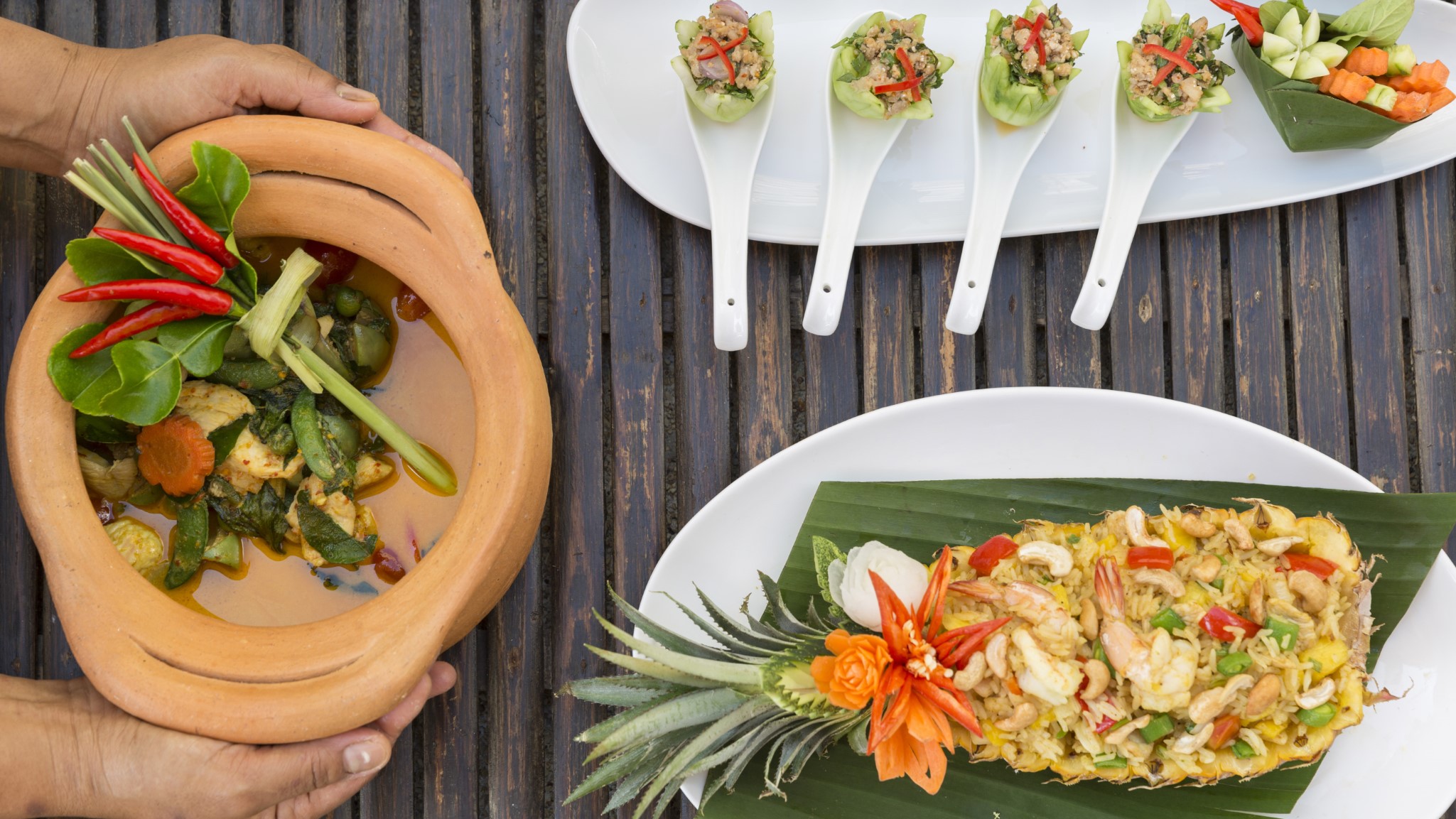 Thai cuisine prepared by the in-villa chef at Shanti Villa, a luxury 6 bedroom beach front villa located in Jivana private estate, Phang Nga, Thailand